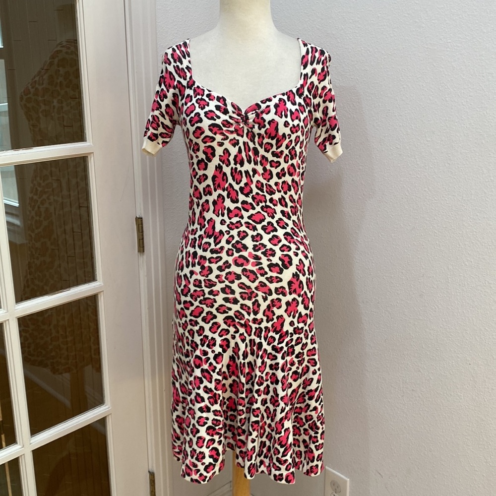 Vintage 💗🐆 Y2K Betsey Johnson Pink Leopard Sweater Dress, Size Small